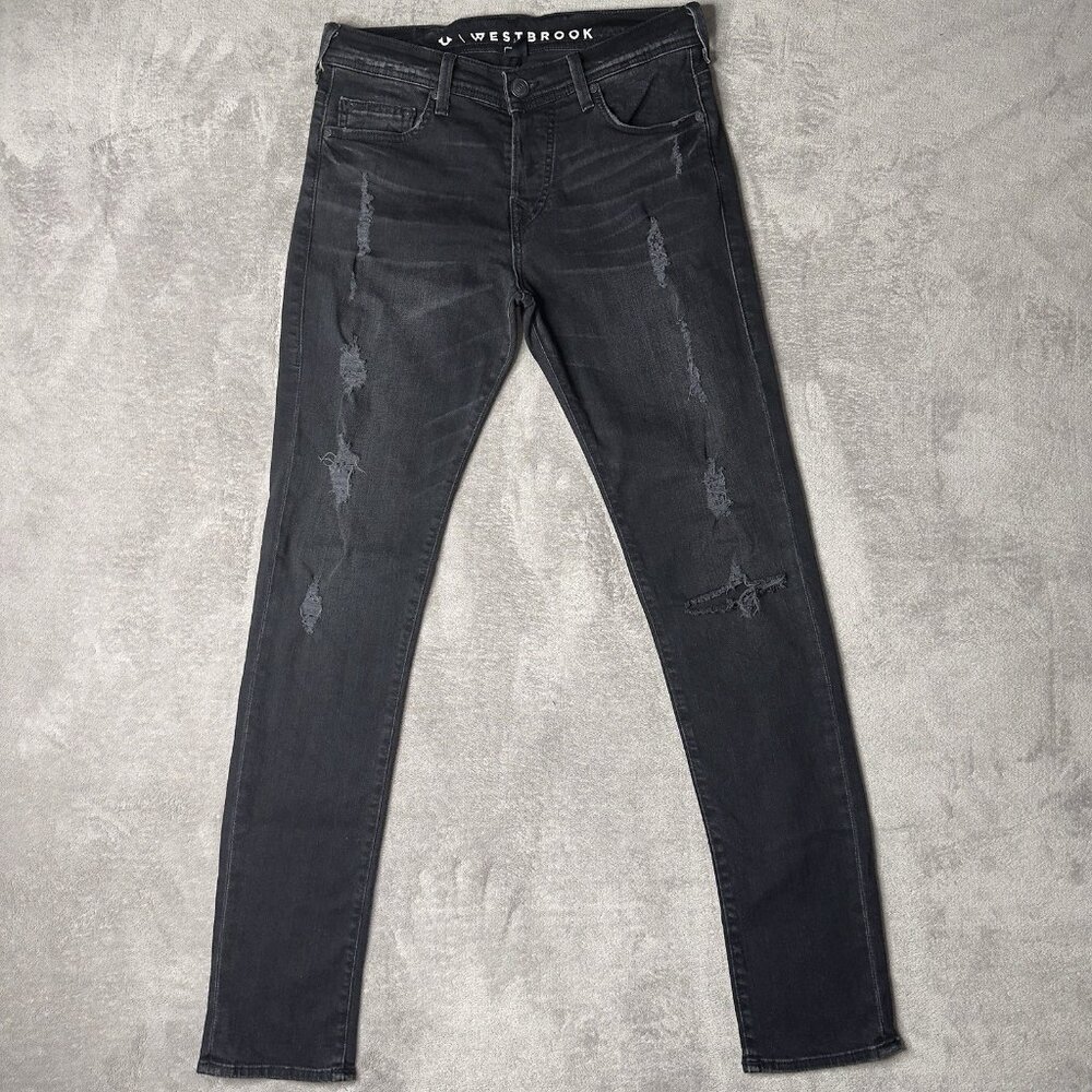 True Religion x Westbrook Rocco Relax Skinny Jeans 31x33 Tag 30 Black Distressed